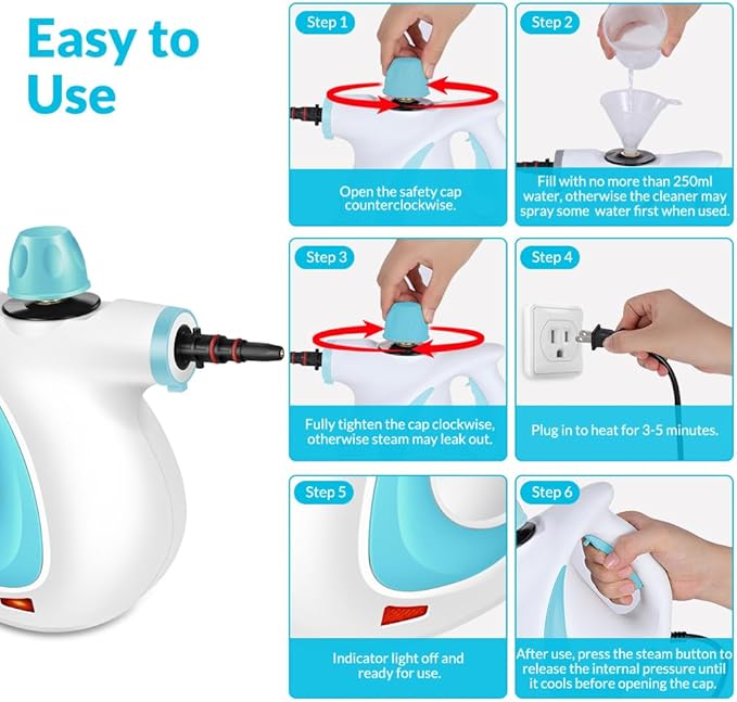 Handheld Pressurized Steam Cleaner with 12 pcs Accessories, Portable Steamer for Cleaning, Steam Cleaner for Home Use, Steamer for Cleaning Car, Furniture, Floor, Upholstery, Grout and Tile, Blue