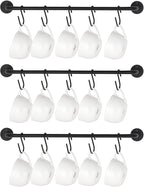 Mkono Mug Holder Wall Mounted Coffee Cup Rack Hanger Modern Metal Wall Rack with 15 Mug Hooks Rustic Utensil Tea Cups Storage Organizer for Kitchen Dining Room Coffee Bar, Set of 3, Black