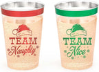 xo, Fetti Christmas Decorations Cups - 30 count, 12 oz | Team Naughty or Nice, Christmas Eve Disposable Drinkwear, Clear Plastic Cocktail Tumbler with Foil