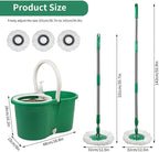 Spin Mop and Bucket with Wringer Set, 360° Spinning Mop Bucket System with 3 Microfiber Mop Replacement Heads, Adjustable Handle for Floor Cleaning (Green)