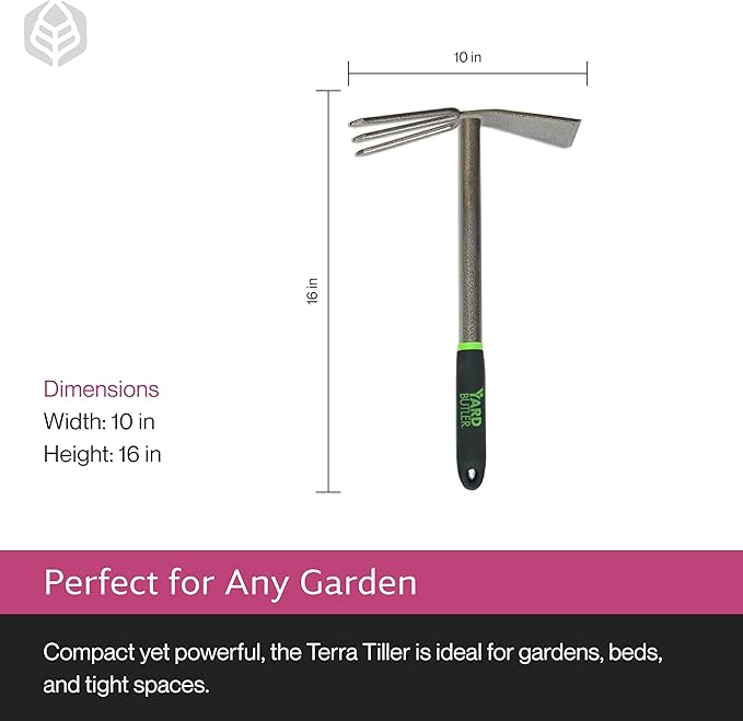Yard Butler Terra Tiller Hand Cultivator, ITT-4T - Essential Gardening Tool for Yardwork - Power-Coated Steel Construction - Comfortable Grip - Long-Lasting - Rust-Resistant