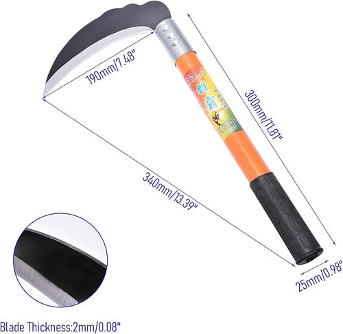 1pce 340mm/13.39in Carbon Steel Billhook Brush Clearing Sickle for Grass,Weeding Tools for Garden,Curved Sawtooth Sickle,Machete Axe for Cutting Trees,Steel Blade Knife in Hand