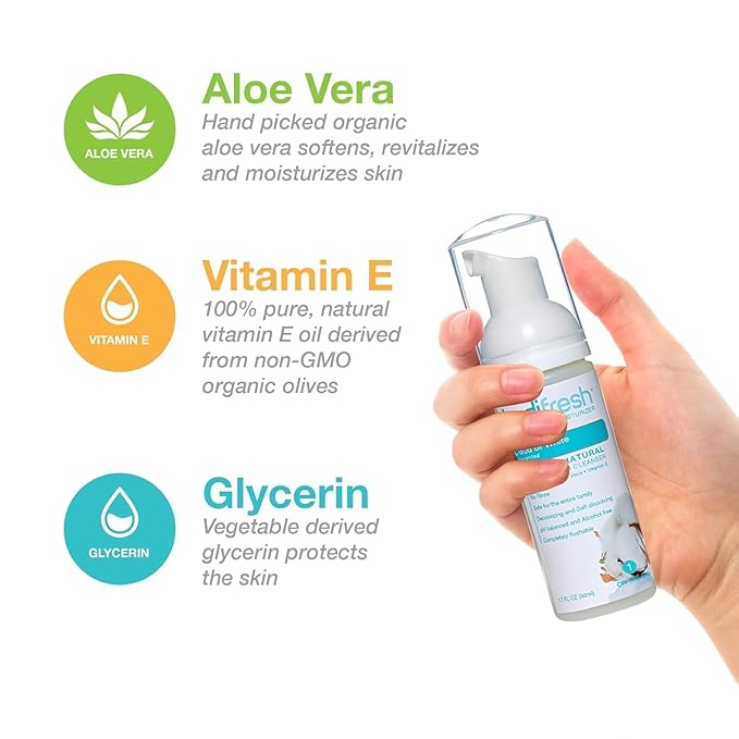 Toilet Paper Foam, Liquid Wet Wipe | Plant-Based, Eco Friendly Flushable Wet Wipe Alternative with Aloe & Vitamin E (1.7 Fl Oz (Pack of 3), Baby Fresh)