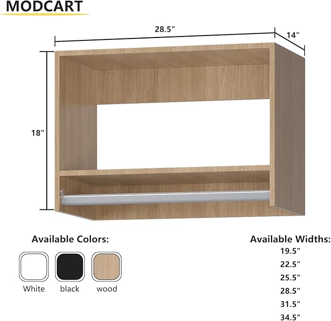 MODCART MODCART Tall Hanging Closet Unit, Modular Closet System, Wood Closet System Organizer with Storage for Walk In Closets, Clothing Rack Wardrobe Closet for Hanging Clothes, Bedroom, Wood, 28.5"W