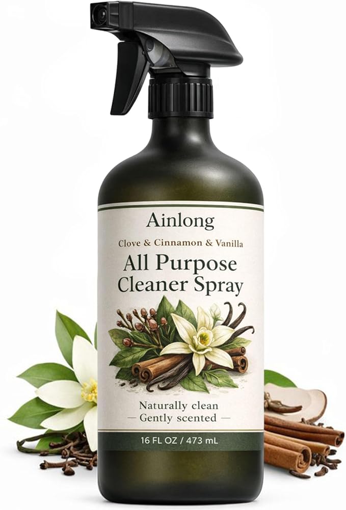 Ainlong Clove Cinnamon Vanilla All Purpose Cleaner Spray – Multi-Surface Formula for Kitchen, Bathroom, Countertops & Modern Home Care – 16 fl oz (1, 473ml)