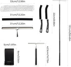 16.7“- 59.5" Long Handle Window Squeegee with Extension Pole, 12.4" Wide Metal Shower Squeegee for Glass Doors, 2-in-1 Squeegee for Home Window Cleaning, Tile Wall, Car (Silver)