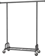 Sakugi Clothes Rack - Large-Capacity Clothing Racks for Hanging Clothes with Lockable Wheels, Space-Saving Metal Coat Rack for Bedroom, Laundry Room, Entryway, 45.6" x 16.9" x 59", Black