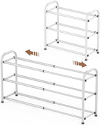 Gonfoam 3-Tier Expandable Shoe Rack,Adjustable Shoe Shelf Storage Organizer Heavy Duty Metal Free Standing Shoe Rack for Entryway Closet Doorway (White)