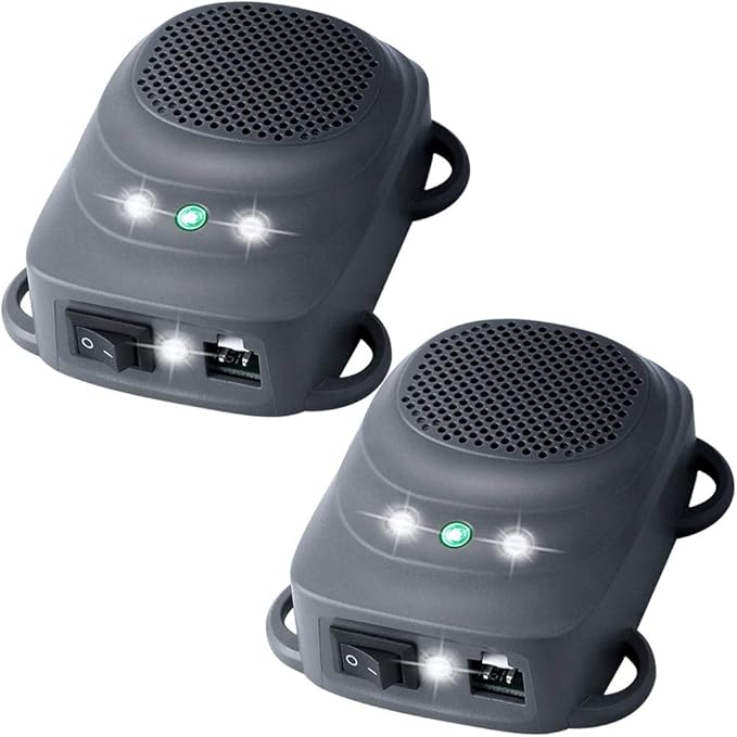 Under Hood Rodent Repellent for Car Engine with Strobe Lights Ultrasonic Mouse Repellent Mice Deterrent Rat Repeller Squirrel Repeller RV Protection for 12V 24V Car Battery 2 Pack