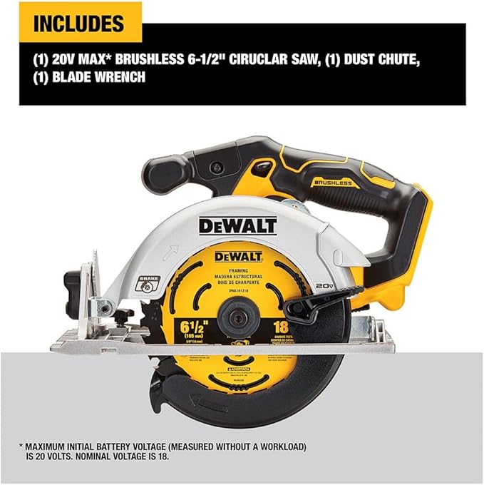 DEWALT 20V MAX* 6-1/2 in. Brushless Cordless Circular Saw, Tool Only (DCS565B)