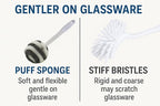 Glass Sponge Dish Brush with Handle – 11.5" Puff Head Kitchen Cleaning Brush for Glasses, Bottles, Dishes & Vases – Soft Layered Sponge with Ergonomic Clear Handle
