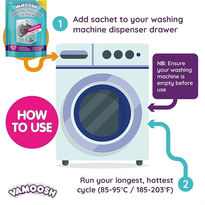 Vamoosh 6-in-1 Washing Machine Cleaner | Dissolves Pet Hair | No Harmful Chemicals | Removes Limescale | Eliminates Odor | Descales | Cotton Fresh Scent | For Front Load. | 150g (Pack of 6)