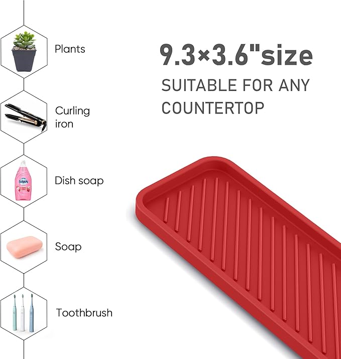 EG-SIPRO Kitchen Sink Organizer Tray,Sponge Holder for Kitchen Sink Bathroom Counter Tray Sponge Caddy Silicone Soap Holder for Soap dispenser, Bottle, Dishwashing Accessories(2-pack)