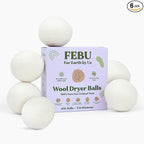 FEBU Wool Dryer Balls, 6-Pack, XL | 100% New Zealand Wool | Natural, Reusable Fabric Softener | Alternative to Dryer Sheets | Reduces Wrinkles, Shortens Drying Time, Zero Waste