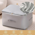 Ultra Space Saving Self Compression Organizer, 3-Layer Zipper Large Capacity Blanket Bags, Thickend Satin Fabric Comforter Storage Bag for Comforters, Clothes, Blankets (X-Large, Gray, 21x17x24in)