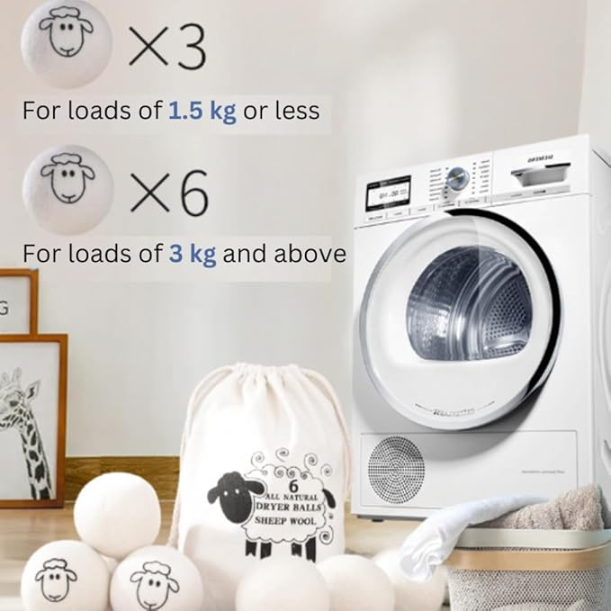 Wool Dryer Balls (6-Pack) – 100% Organic New Zealand Wool, Natural Fabric Softener, Reusable, Reduces Wrinkles & Drying Time, Eco-Friendly, Lint-Free, Chemical-Free Alternative to Dryer Sheets