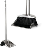 VOOWO Heavy Duty Broom and Dust pan Set, Stainless Steel Broom and Dustpan Set with Long Handle, Broom with Dustpan Set for Home Standing Dust Pan Indoor Outdoor Brooms Dustpan