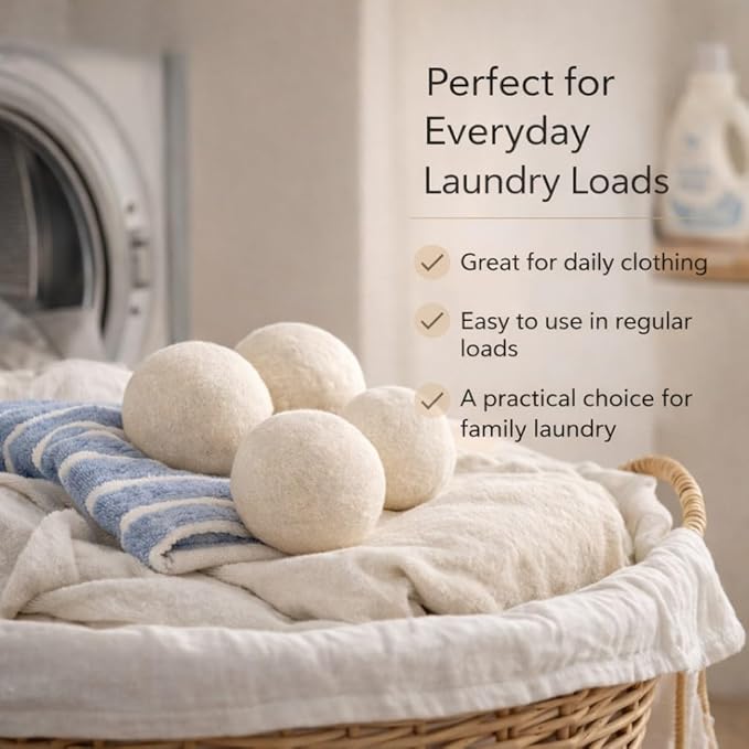 Wool Dryer Balls 6 Pack, 100% New Zealand Wool, Reusable Dryer Balls for Laundry, Natural Fabric Softener, Helps Reduce Drying Time, Wrinkles & Static Cling, 2.6 Inch