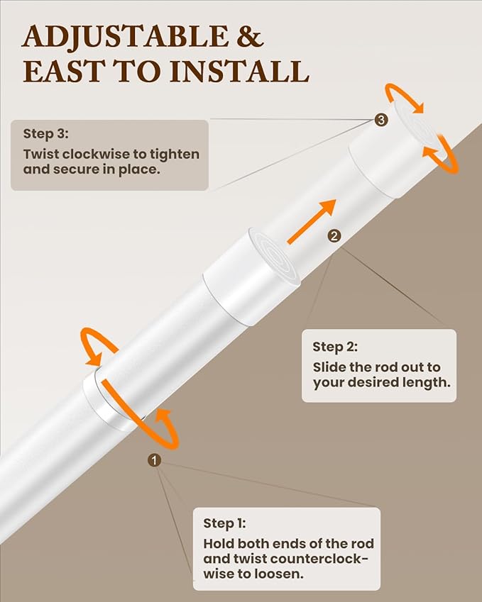 Closet Rod 17-39 IN, Heavy Duty Closet Rods for Hanging Clothes, Adjustable Closet Rods for Wardrobes Storage Laundry RV Bathroom, Easy Install, White