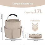 17L Cleaning Caddy with Handle, Cleaning Supplies Organizer, Foldable Storage Basket, Cleaning Supply Caddy, Portable Multi Cleaning Bucket Bag for Home, Garden (Khaki)