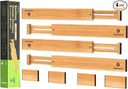 ANTOWIN Bamboo Drawer Dividers Organizers, Drawer Separators Splitter,17-22 inches Long Adjustable Spring-loaded Organizer for Large Utensil, Clothes, Tools Drawers(yellow)