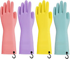 Dishwashing Rubber Gloves for Cleaning – 4 Pairs Kitchen Gloves with Handing Hooks Washing Dishes Household Glove - Small