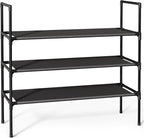 Sakugi Shoe Rack with Non-Woven Fabric - 3-Tier Shoe Organizer for Closet, Garage, Corridor & Entryway, Sturdy and Stackable, X-Large, Black