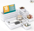 10 PCS Drawer Organizer Set, 4 Size Makeup Drawer Divider Organizer With Non-Slip Pads, Interlocking Plastic Storage Bins for Office,Jewelry Vanity,Gadgets, Bathroom,Kitchen, White