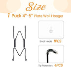 Plate Hangers for The Wall, Suitable for 4-5 inch Decorative Plate, Stainless Steel Wire Plate Holder with Wall Hooks and Rubber tip Protectors, Plate Hangers for Displaying Plates, Platter, Black