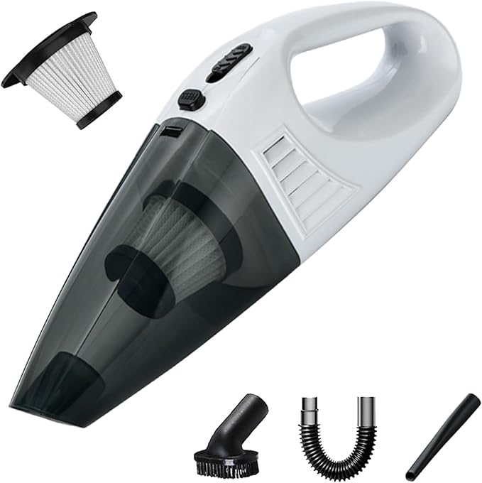 Handheld Vacuum Cordless Portable Rechargeable Strong Suction Car Vacuum Cleaner Powerful Hand Held Vacuum Cleaner with Multi Accessories for Home Office Auto Car Pet (White)