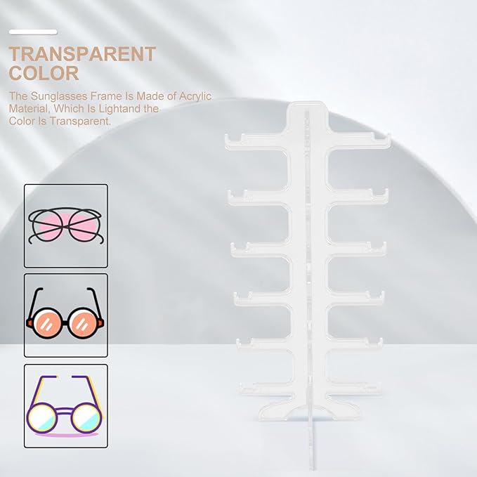 Veemoon Multi-Layer Sunglass Display Rack Eyeglasses Stand Holder 6-Tier Plastic Eyewear Organizer for Home and Office Storage