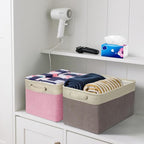BALEINE 2 Pack Fabric Storage Bins for Shelves, Linen Storage Baskets for Organizing, Decorative Closet Bins for Clothes, Home (Green, 15''x11''x9.5'')