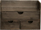 Vintage Rustic Wooden 3 Drawer with Shelf Office Desk Organizer & Mail Rack For Desktop,makeup holder Box for Office Home Toiletries Supplies Vanity, No Assembly Required (Rustic Black)