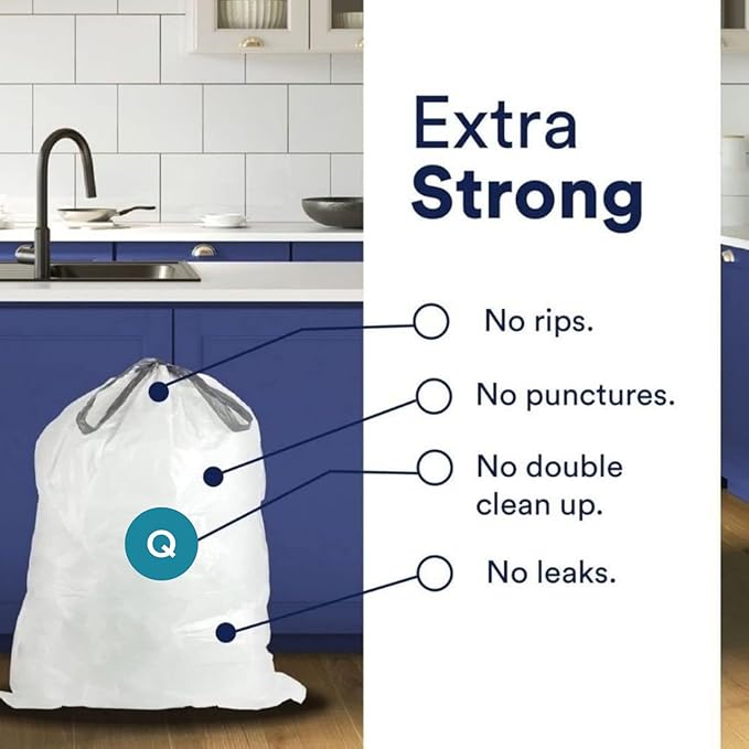 Plasticplace White Drawstring Lavender and Soft Vanilla Scented Garbage Can Liners │ Compatible with Code Q (200 Count) │ 13-17 Gallon │ 25.25" x 32.75"