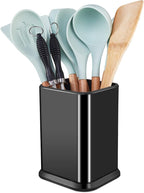 RedCall Stainless Steel Kitchen Utensil Holder for Countertop, Spoon Spatula Organizer,Modern Rectangular Large Cooking Utensil Caddy Counter,Utensil Crock (Stainless Steel Black)