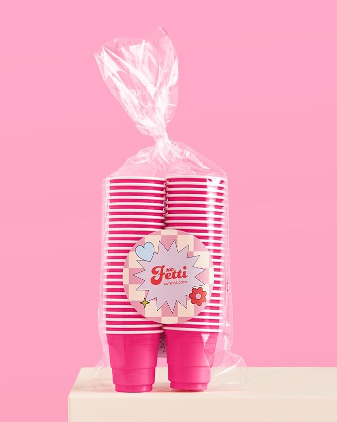 xo, Fetti Party Decorations Hot Pink Plastic Shot Glasses - 50 Disposable 2 oz Cups | Bachelorette Party Cups, Birthday Party Decorations, Party Favors, Pink Baby Shower Supplies, Cute Plastic Cups