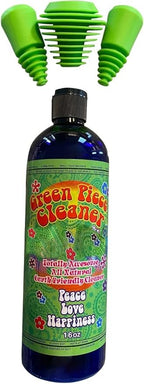 Green Piece® Glass Cleaner 16 oz Bottle with Set of 3 Silicone Plugs (Made in USA) - Excellent for Scent Proofing and Cleaning