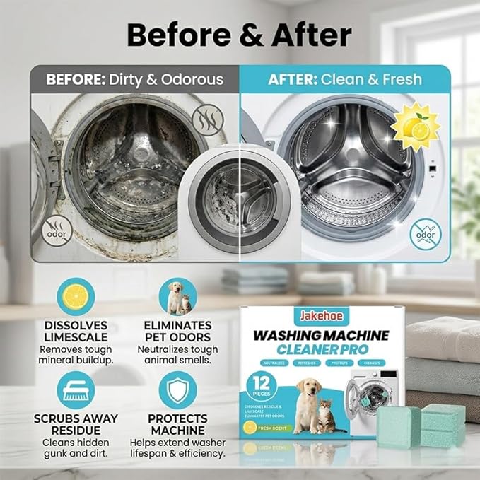 Washing Machine Cleaning Tablets: Powerful Deep Cleaning for Front Loader & Top Load Washer Machines - Clean Inside Drum and Laundry Tub Seal (24 pieces)