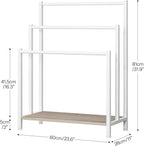 HOOBRO Free Standing Towel Rack, 3 Tier Blanket Rack, Blanket Holder for Bathroom, 23.6" L x 11" W x 31.9" H, Industrial Metal Drying and Display Rack with Shelf, White and Grey WG06LB01