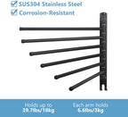 Space Saving Towel Rack JSVER Black Space Saving Towel Holder, Towel Rack Wall Mounted, Swivel Hand Towel Holder, 6-Arms Towel Bar, Towel Racks for Bathroom