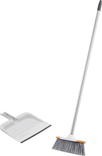 Superio Angle Broom and Clip-On Dustpan Set, Slim Hand Broom Telescopic Handle 53 Inches Tall, Clip On Dust Pan with Low Edge Rubber Lip