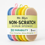 Mr. Blyn Non-Scratch Scrub Sponges for Kitchen – 5 Pack | 3X Durability Cleaning Pads | Colorful Reusable Sponge Set for Dishes, Pots & Household Use