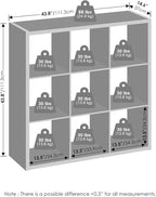 Furinno Simple Cube Storage Organizer, 9-Cube Display Shelf, Open Back Shelving Unit, Storage Shelves, Extra Thick Frame, for Organization and Storage, Living Room, Home Office, Light Grey