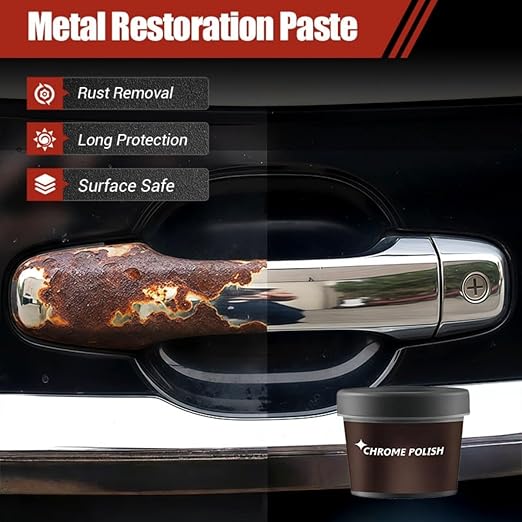 Quick Effective Metal Restoration Paste, Rust Remover for Metal, Metal Polish Cream, Chrome Cleaner and Polish (2PCS)