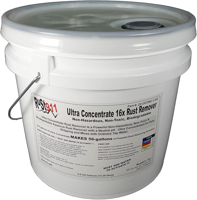 Rust911: Makes 56-Gallons of Rust Remover Dissolver - Economical, Safe-to-Use, No Acids - Fast Rust Removal Without Sanding or Harsh Chemicals - Ultra-Concentrated 3.5-Gallon Bottle