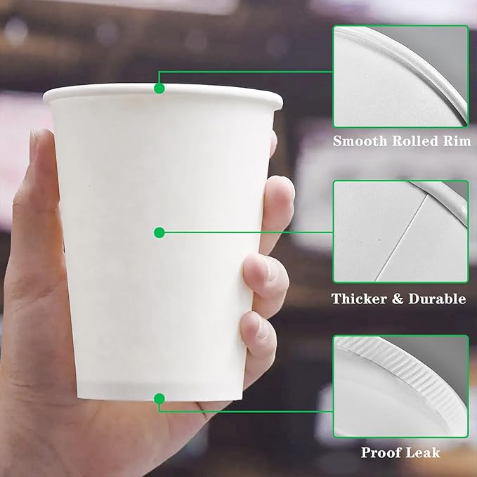 Qunclay 𝟐𝟏𝟎 𝐂𝐨𝐮𝐧𝐭 𝟏𝟐 𝐨𝐳 Disposable White Paper Coffee Cups, To Go Hot Cups for Coffee, Chocolate, Juice, Hot or Cold Beverage Drinking Cup Suitable for Party, Office, Travel, and Events