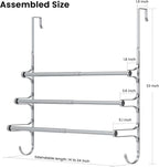 CANYAVE Over The Door Towel Rack, Extendable Triple Towel Storage Holder with Hooks, 24.02 Inches Towel Bar Hanger Towel Racks for Bathroom (Silver)