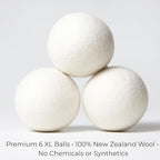 Premium Wool Dryer Balls – XL 6-Pack, 100% New Zealand Wool, Organic & Reusable, Natural Fabric Softener Alternative, Reduces Static, Wrinkles & Drying Time