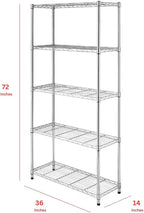 Heavy-Duty Chrome Steel Wire Shelving NSF Certified. Adjustable Storage Rack for Kitchen,Garage,and Laundry Utility Room (Chrome-5Tiers-36x14x72)