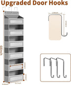 Over The Door Organizer with 6 Large Pockets, Over the Door Storage 12 Side Pockets, Hanging Door Organzier 44 lb Load Behind Door Storage Hanging Shelf for Closet Wall Bathroom Nursery, 6-Tier Grey